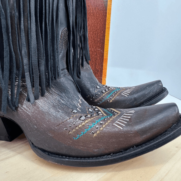 Corral Womens 7 Embroidery Crystals Lamb Fringe Tall Boots C4078 Cowgirl Western - Picture 15 of 16